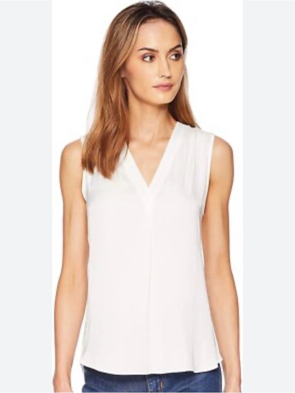 Vince Camuto Rumple Fabric Ruched Sleeveless V-Neck Camisole, White, Size L